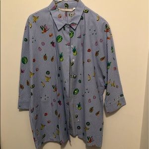 ZARA blue stripped fruit button up shirt 🍉